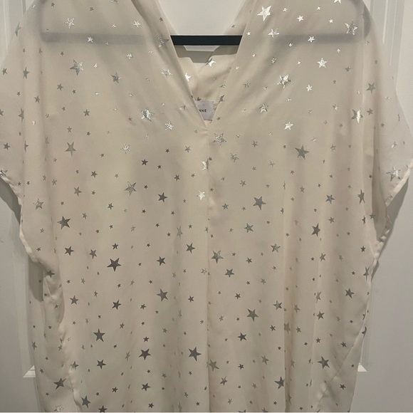 Boutique Adrienne cream silver star tunic top size large - Picture 2 of 6